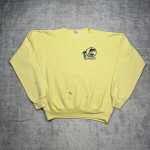 Vintage Fishing Sweatshirt Mens Large Yellow 80s Dokis Indian Reserve Canada